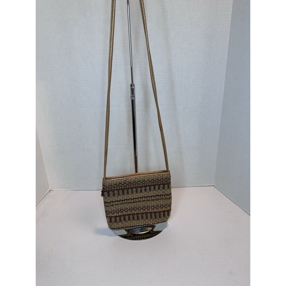 Vintage SHARIF USA Bag 90's Leather Weave Small Roomy Crossbody Purse Zip Dust - Picture 1 of 12